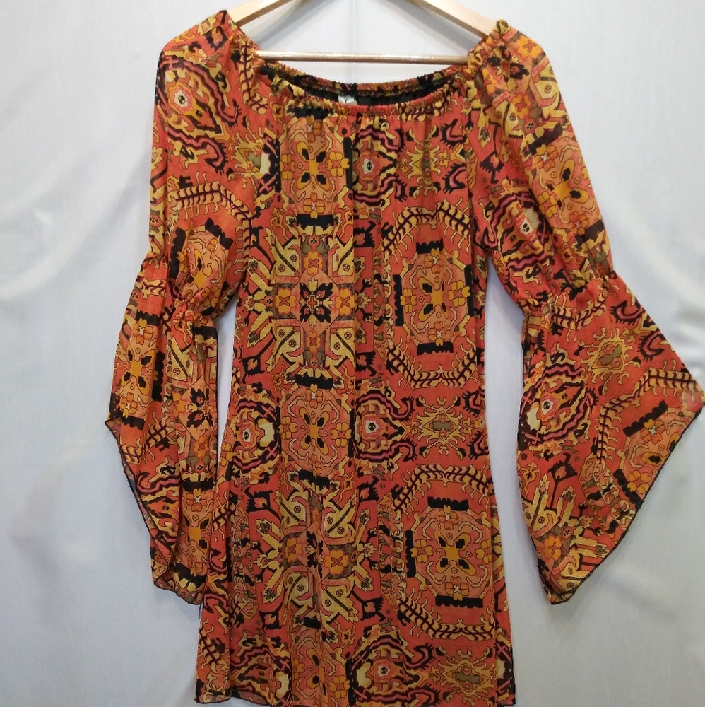 TRUTH NYC Sheer Boho Print Mini Dress